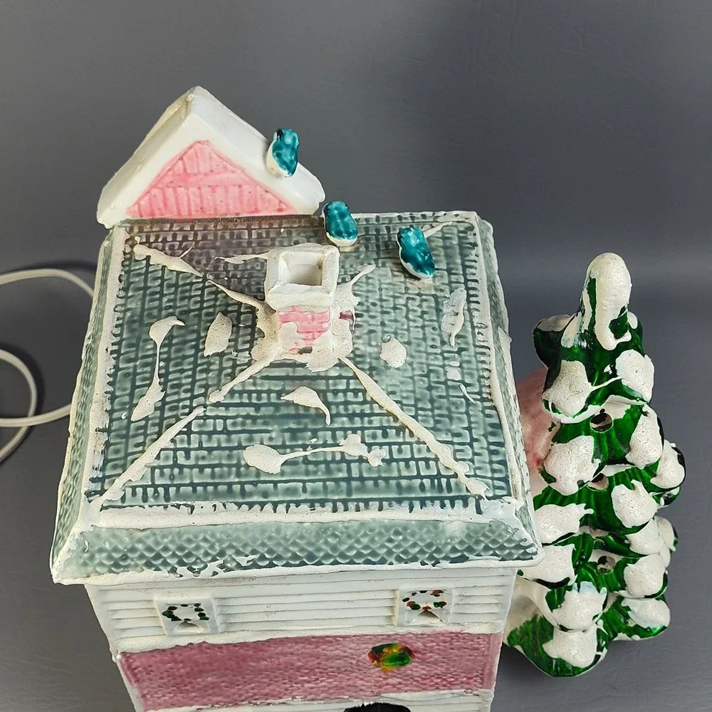 Vintage Dept 56 Snow Village Victorian House 50070 Pink White 1977 W/ Light - Picture 12 of 16